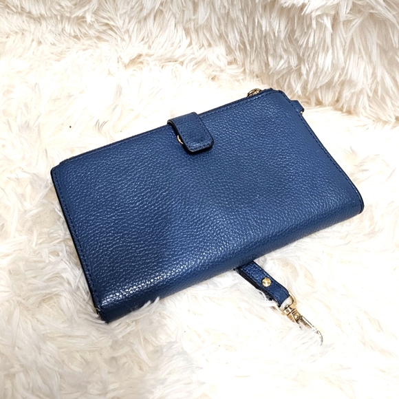 Michael Kors EUC Jet Set Travel Double Zip Wristlet Wallet Blue Pebbled Leather - Picture 2 of 9